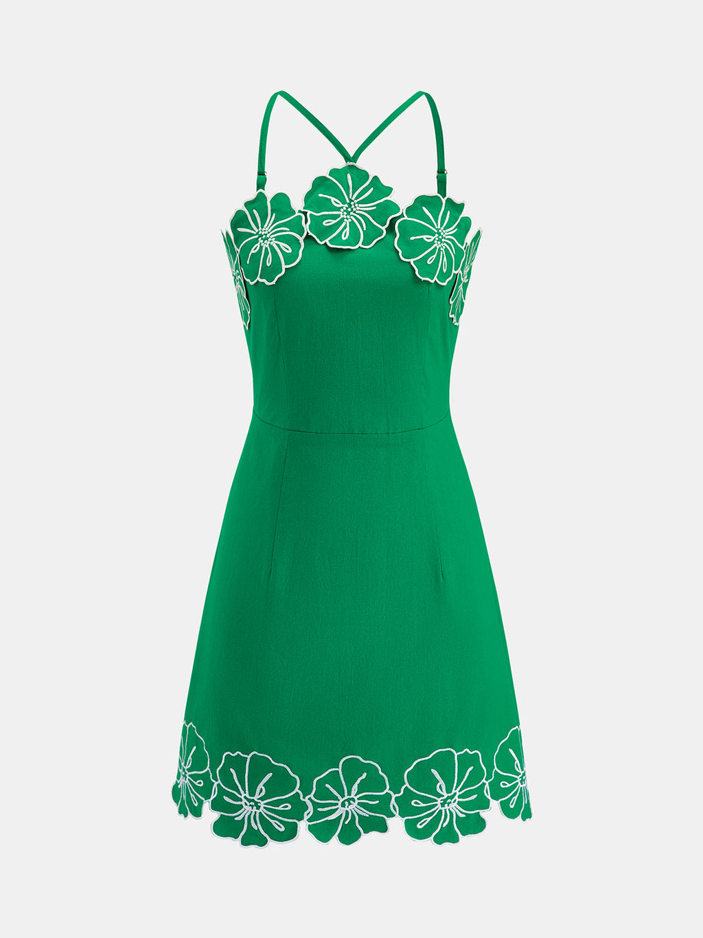 Cotton Floral Embroidered Cami Mini Dress for Women Summer Casual
