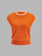 Contrast Trim Cap Sleeve Knit Top for Women Casual Wear