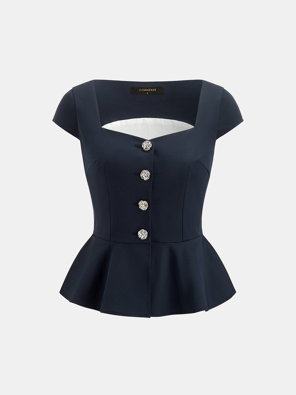 Cap Sleeve Square Neck Peplum Blouse for Women Elegant Workwear