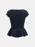 Cap Sleeve Square Neck Peplum Blouse for Women Elegant Workwear