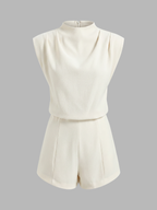 Draped Sleeveless Mock Neck Romper for Evening Wear