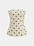 Polka Dot Strapless Top & High-Waisted Pants Set for Women