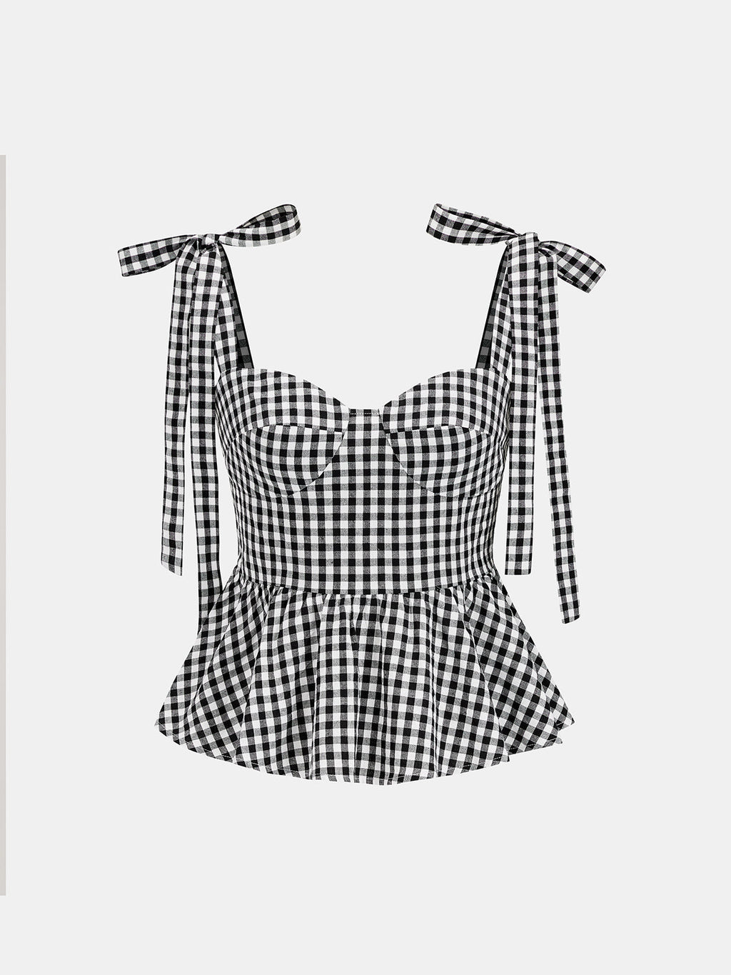 Gingham Bow-Strap Top & Midi Skirt Set for Women Spring Collection
