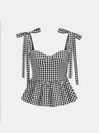 Gingham Bow-Strap Top & Midi Skirt Set for Women Spring Collection