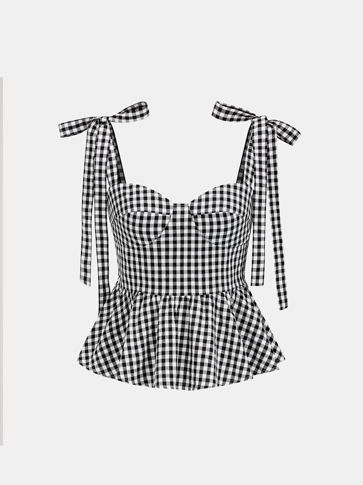 Gingham Bow-Strap Top & Midi Skirt Set for Women Spring Collection