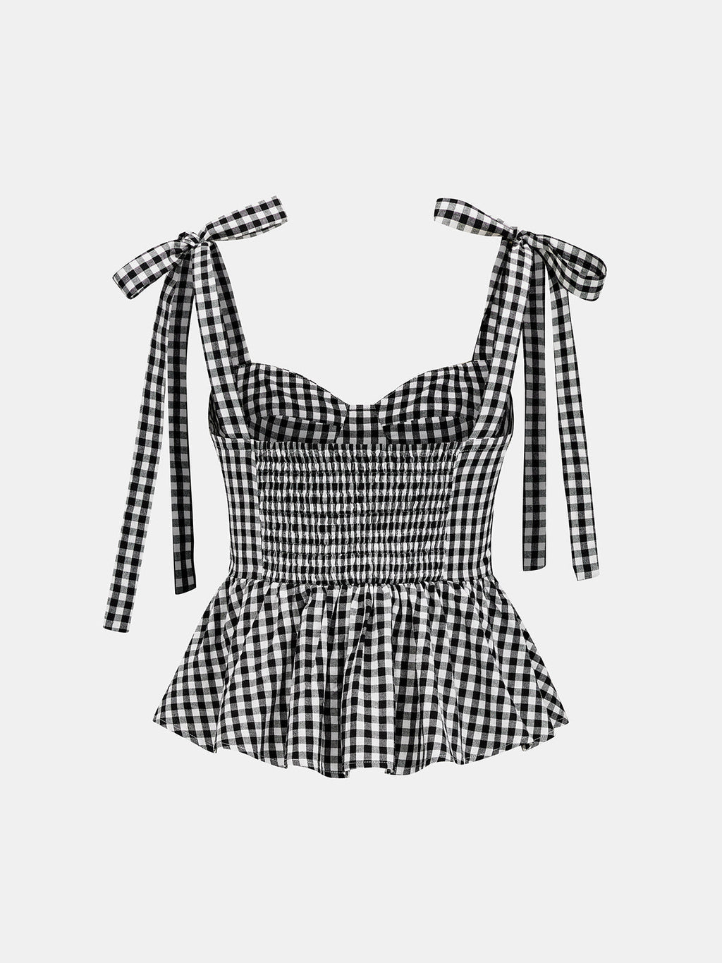 Gingham Bow-Strap Top & Midi Skirt Set for Women Spring Collection