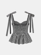 Gingham Bow-Strap Top & Midi Skirt Set for Women Spring Collection