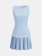 Boat Neck Sleeveless Pleated Mini Dress Women's Casual Summer Flare