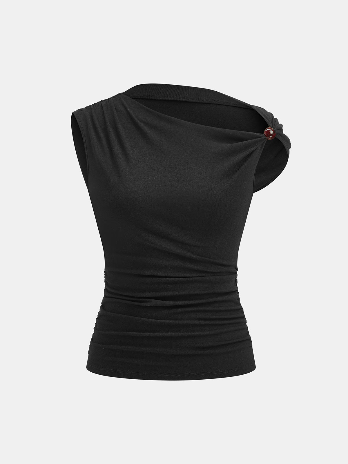 Asymmetric Ruched Beaded Slim Top for Elegant Evening Wear