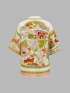 Printed Short Sleeve Shirt & Drawstring Shorts Set for Men Summer Beach Wear