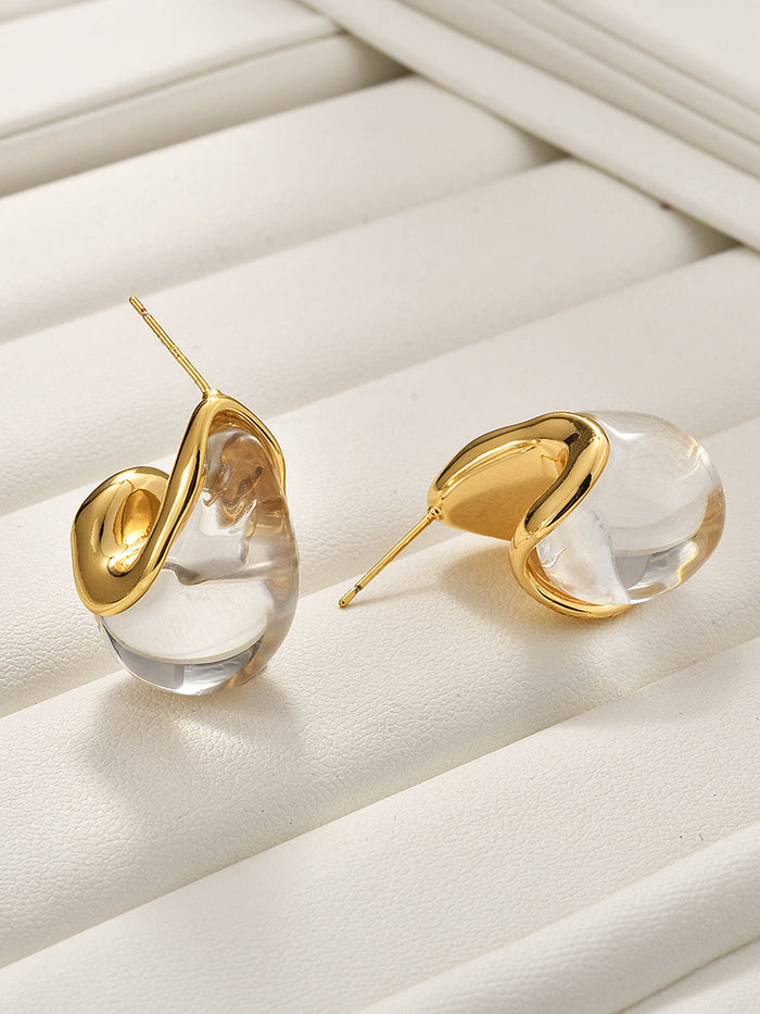 Irregular Transparent Resin Stud Earrings Handmade Lightweight Fashion Jewelry
