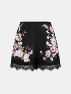 Floral Print Lace Trim Mid Waist Shorts - Women's Summer Casual Fashion