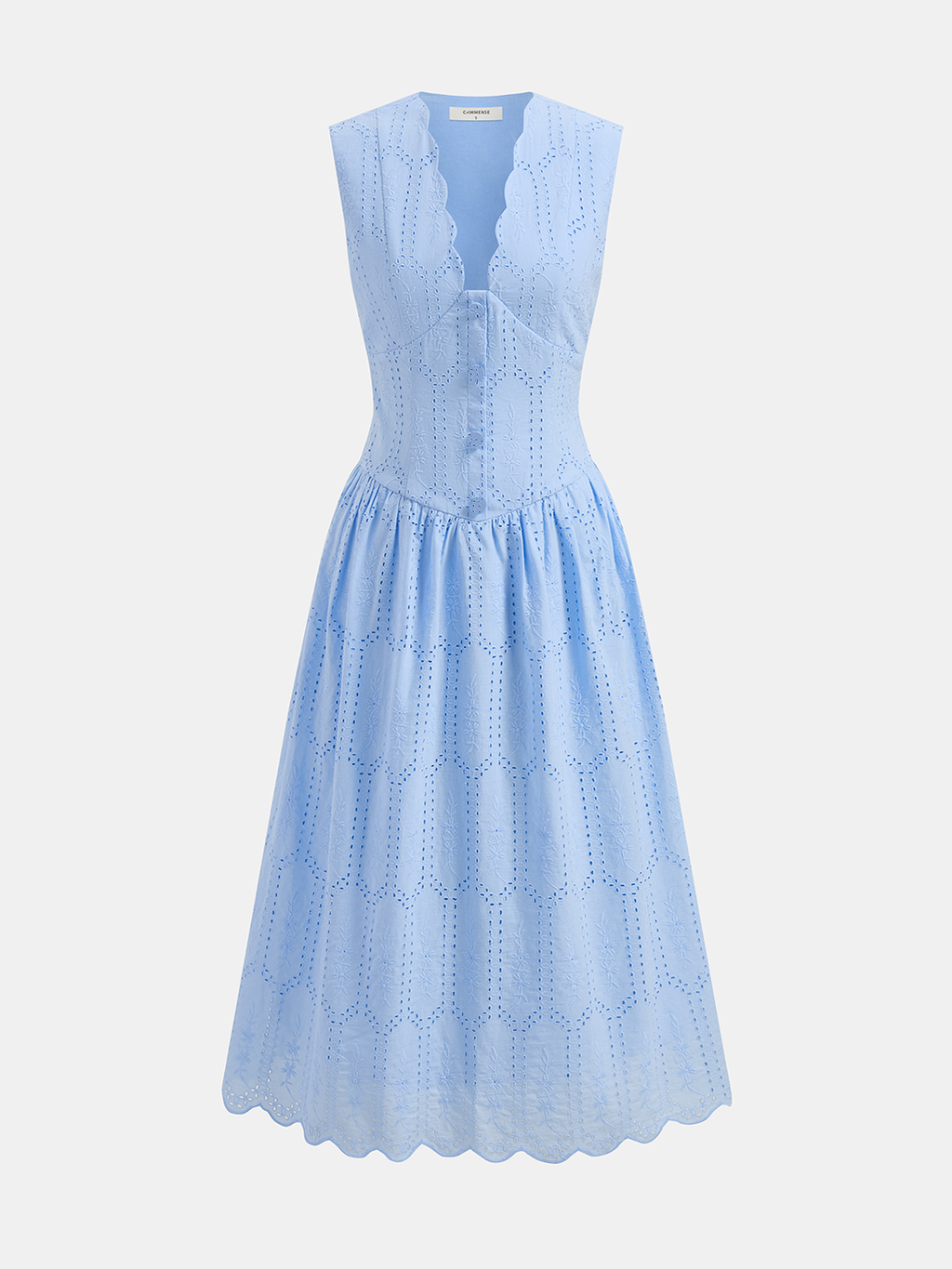 Sleeveless Embroidered Cotton Eyelet Midi Dress for Summer Weddings