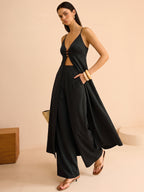 Deep V Cami Long Top & Pants Two Piece Set for Women Casual Wear