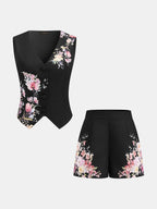 Floral Print Two Piece Shorts Set with Crop Top for Women