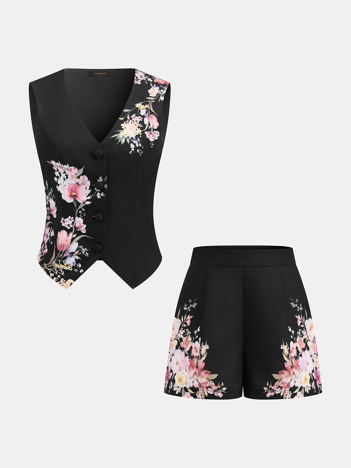 Floral Print Two Piece Shorts Set with Crop Top for Women