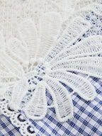 Gingham Lace Panel Sleeveless Peplum Shirt with Ruffled Trim Detail