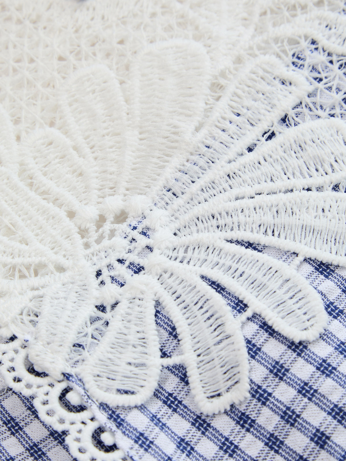 Gingham Lace Panel Sleeveless Peplum Shirt with Ruffled Trim Detail