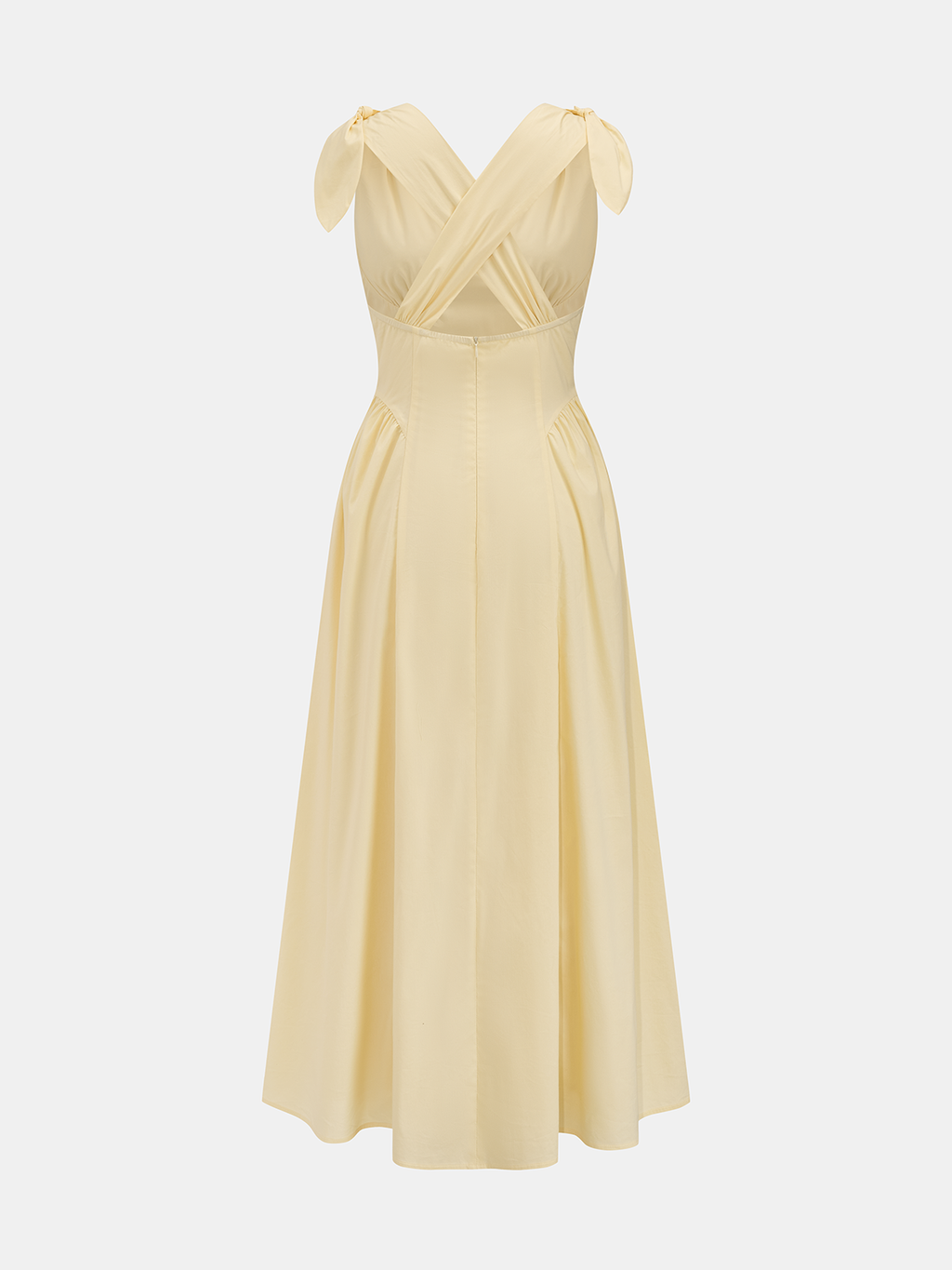 Cross Back Bow Strap Midi Dress with Adjustable Sash Closure