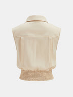 Contrast Stitch Collared Sleeveless Cinched Waist Shirt - Casual Versatile Women’s Summer Top