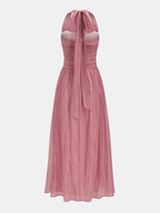 Crinkled Textured Halter Maxi Dress for Women Summer Casual Evening