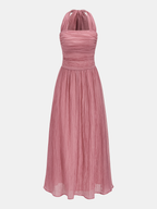 Crinkled Textured Halter Maxi Dress for Women Summer Casual Evening