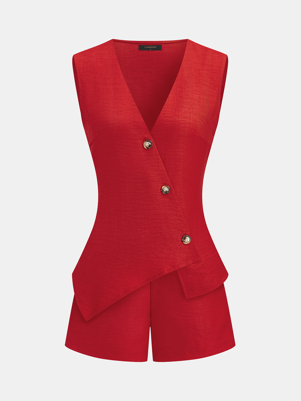 Asymmetrical Button Vest & Shorts Set with Belt Detail for Women