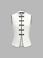 Frog Button Vest & Wide Leg Pant Set Traditional Asian-Inspired Fashion