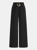 Metal Buckle Mid Waist Wide Leg Pants for Women Casual Style
