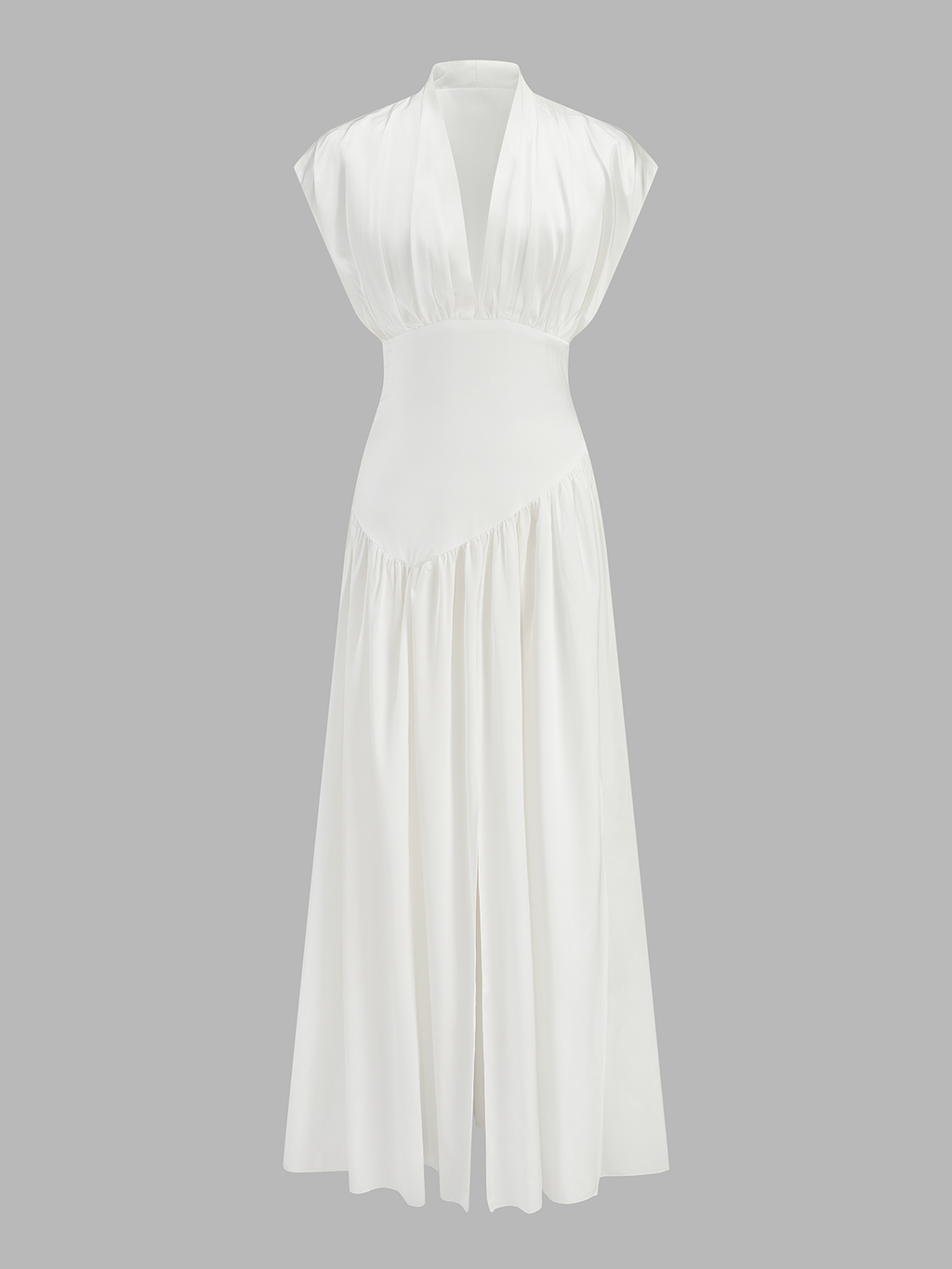 Deep V High Slit Satin Maxi Dress for Elegant Evening Wear