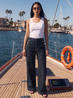 Double Row Metal Detail High Waist Denim Jeans Pants