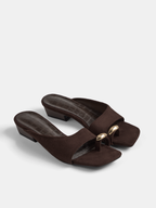 Metal Accent Croc Embossed Flat Slide Sandals for Women, Comfort Fashion Footwear
