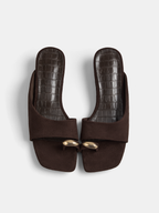 Metal Accent Croc Embossed Flat Slide Sandals for Women, Comfort Fashion Footwear