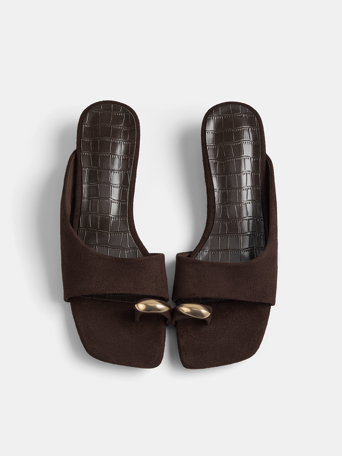 Metal Accent Croc Embossed Flat Slide Sandals for Women, Comfort Fashion Footwear