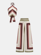 Geometric Print Halter Top & Pants Set for Summer Casual Wear