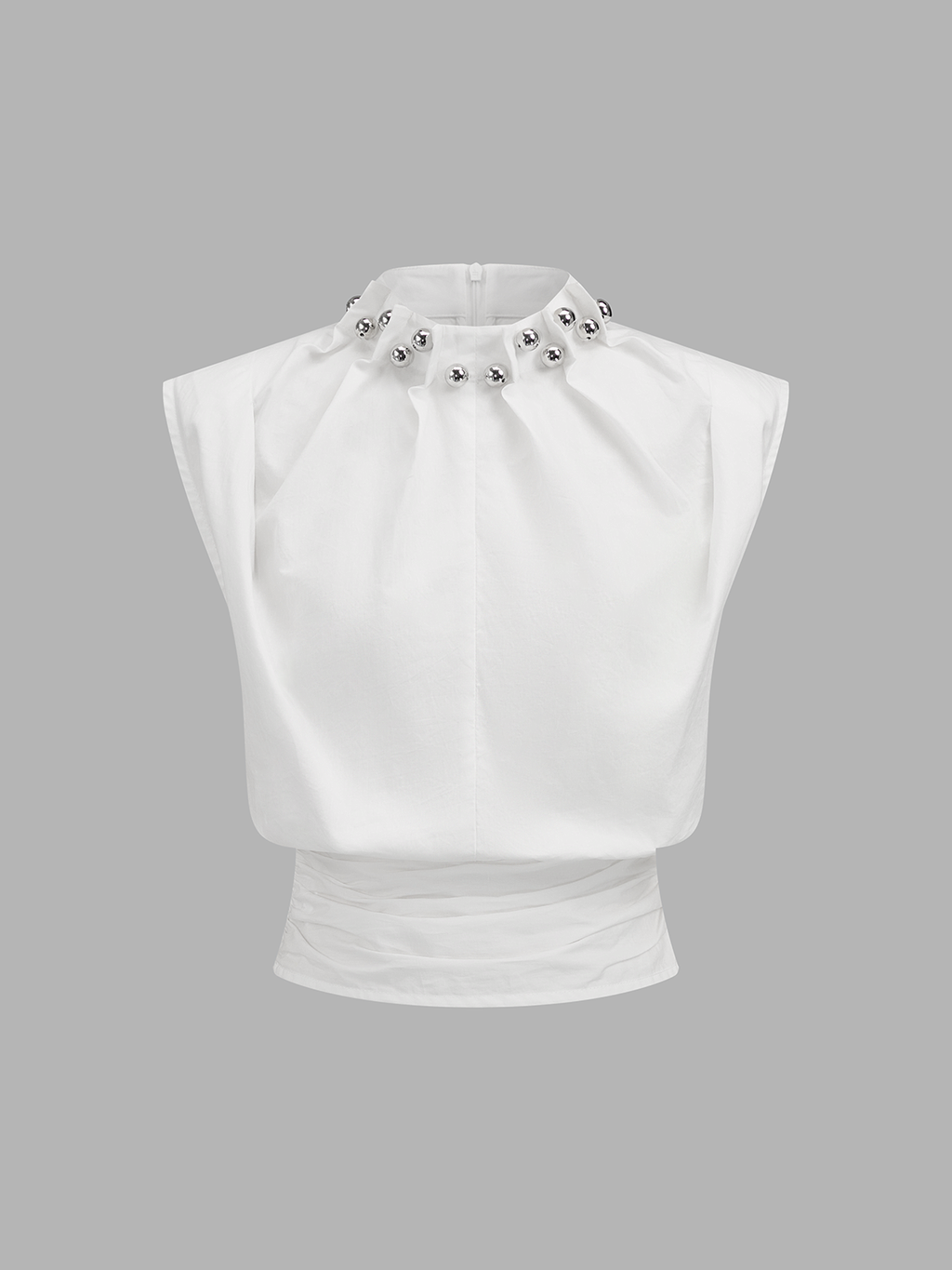 Sleeveless Studded Cinched Waist Cotton Blouse Women's Casual Summer Top