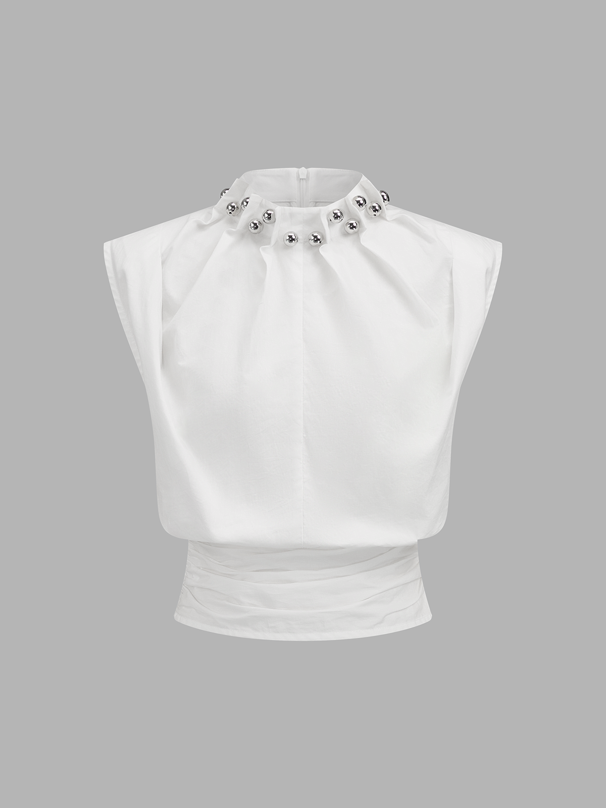 Sleeveless Studded Cinched Waist Cotton Blouse Women's Casual Summer Top