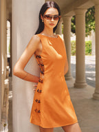 Amber Bead Side Cutout Mini Dress with Elegant Backless Design