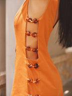 Amber Bead Side Cutout Mini Dress with Elegant Backless Design