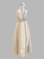 Colorful Stripe Halter Tie-Back Maxi Dress for Summer Beach Outings