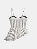 Lace Trim Striped Peplum Top & Pants Set for Women Casual Chic