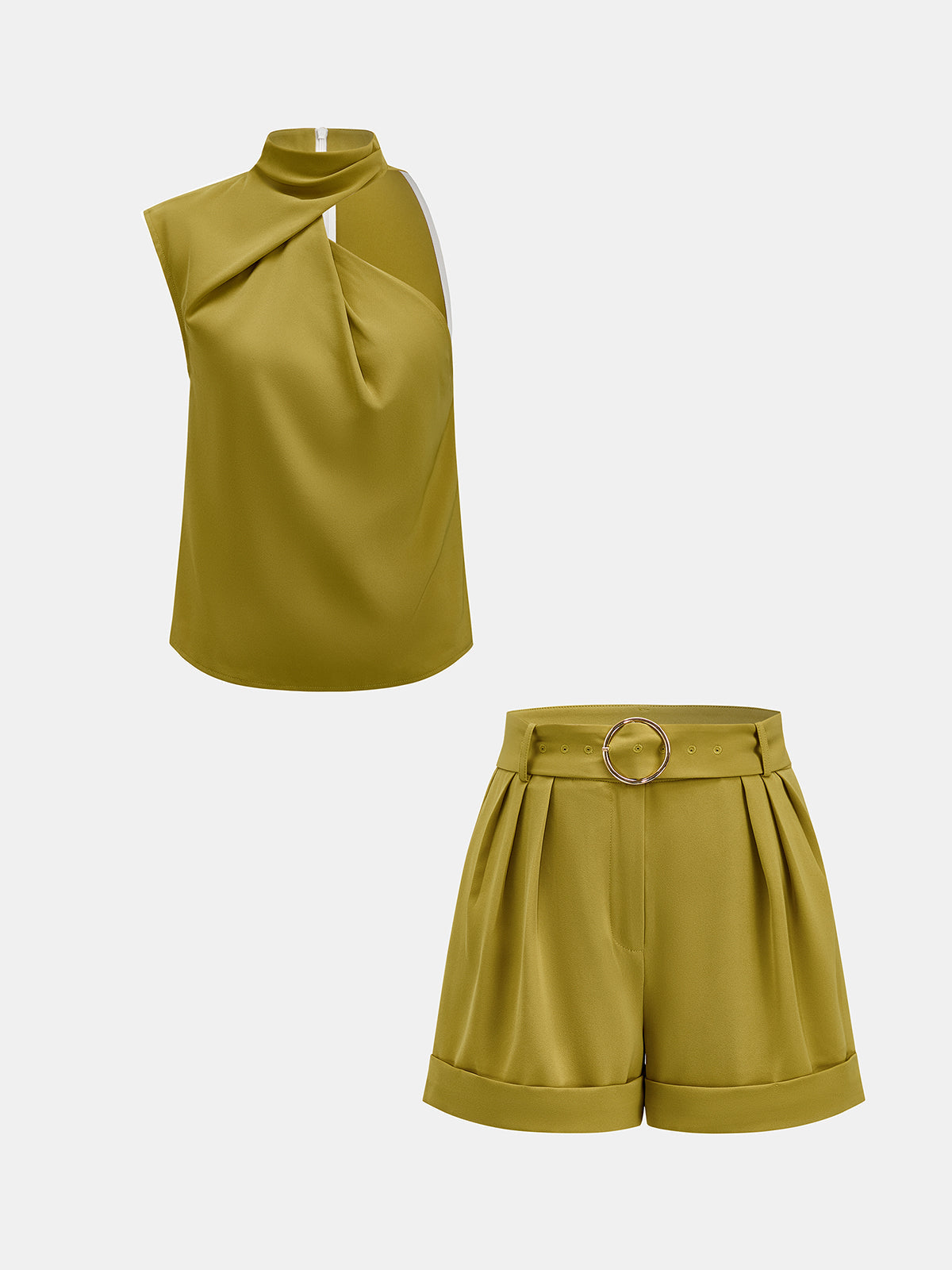 Asymmetric Neck Top & Belted Shorts Set for Women Summer Casual