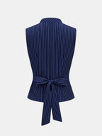 Stand Collar Striped Tie-Back Sleeveless Blouse, Women's Summer Casual Top
