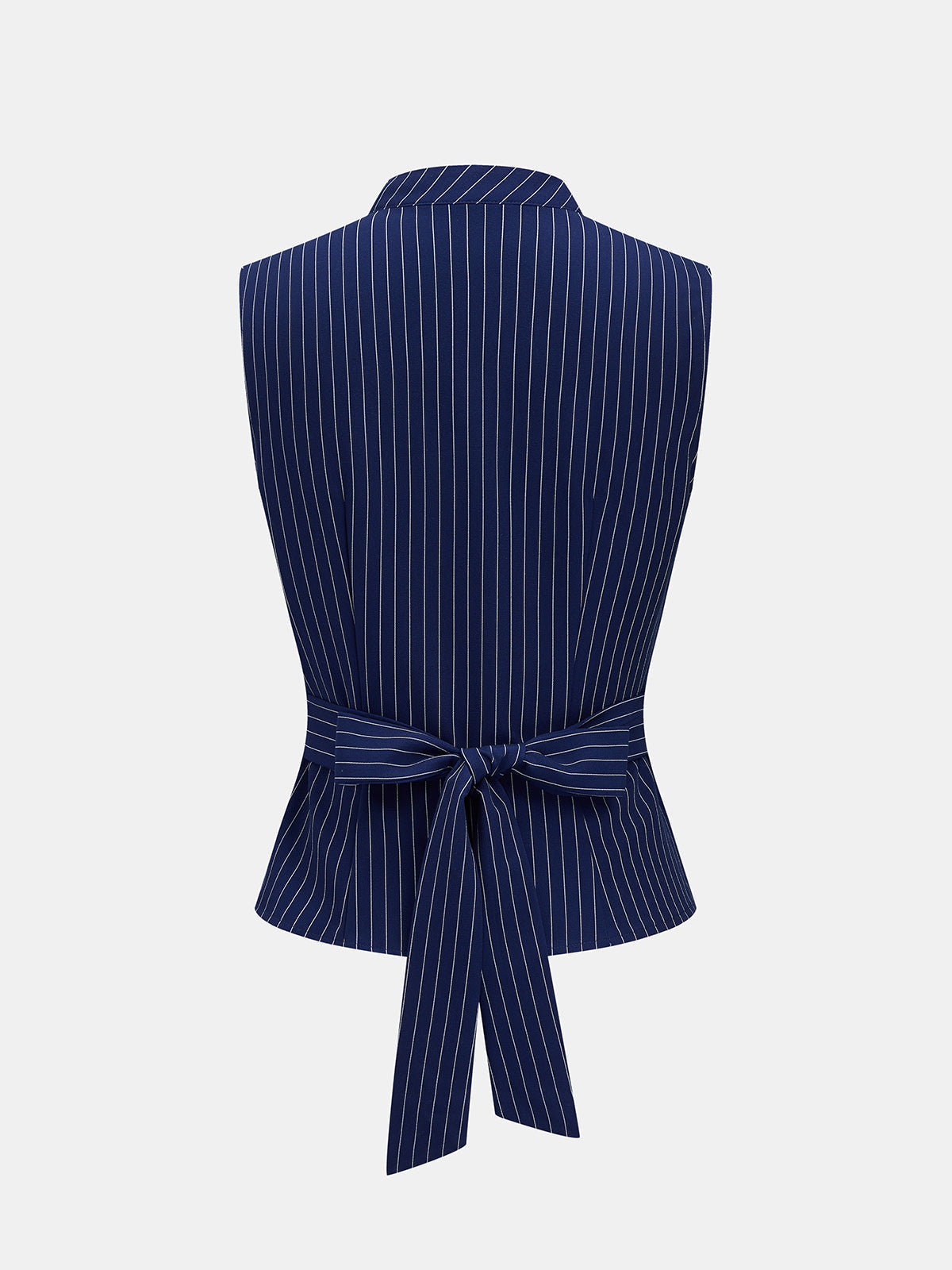 Stand Collar Striped Tie-Back Sleeveless Blouse, Women's Summer Casual Top