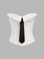 Fold Over Strapless Tie Decor Corset Top with Lace-Up Back