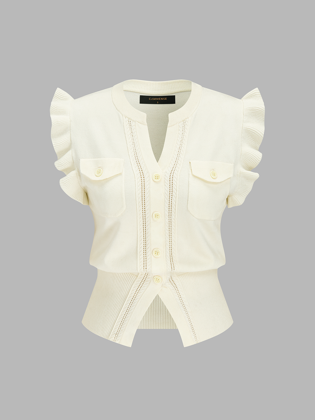 Ruffled Button-Down Knit Top for Women Casual Wear