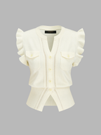 Ruffled Button-Down Knit Top for Women Casual Wear