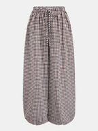 Drawstring Plaid Loose Balloon Pants for Women High Waist Casual