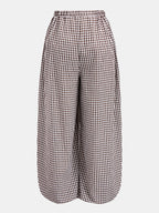 Drawstring Plaid Loose Balloon Pants for Women High Waist Casual