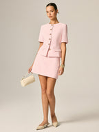 Short Sleeve Fitted Blazer & Mini Skirt Set for Women in Fashionable Office Wear